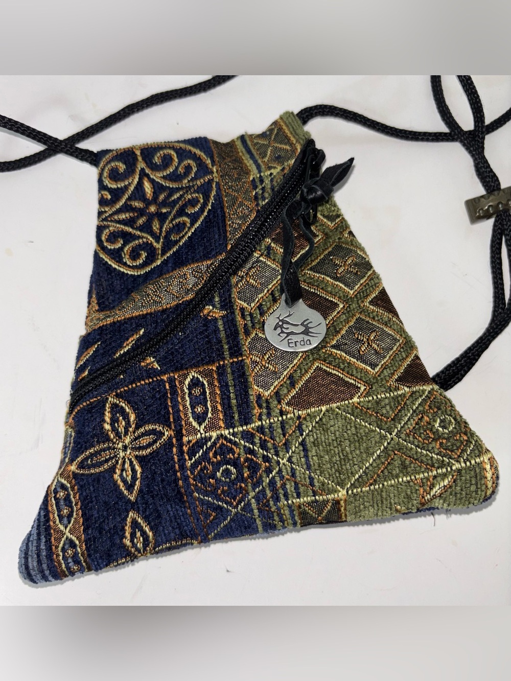 ERDA Triangular Floral Tapestry Crossbody Bag Small Pouch 7”x 7”